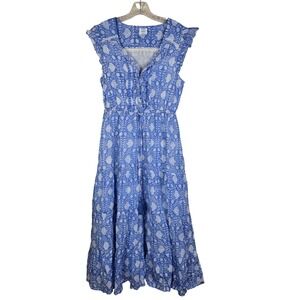 Mer St. Barth Giselle Maxi Dress Farida Blue Floral Block Print Size L Cotton